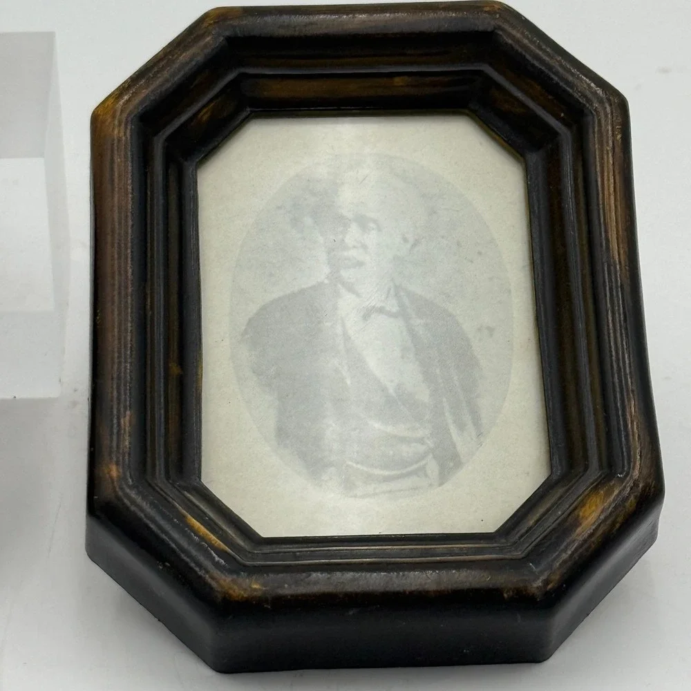 Vintage Miniature Portrait Frames Set of 2 Oval Octagon Wood Grain Finish